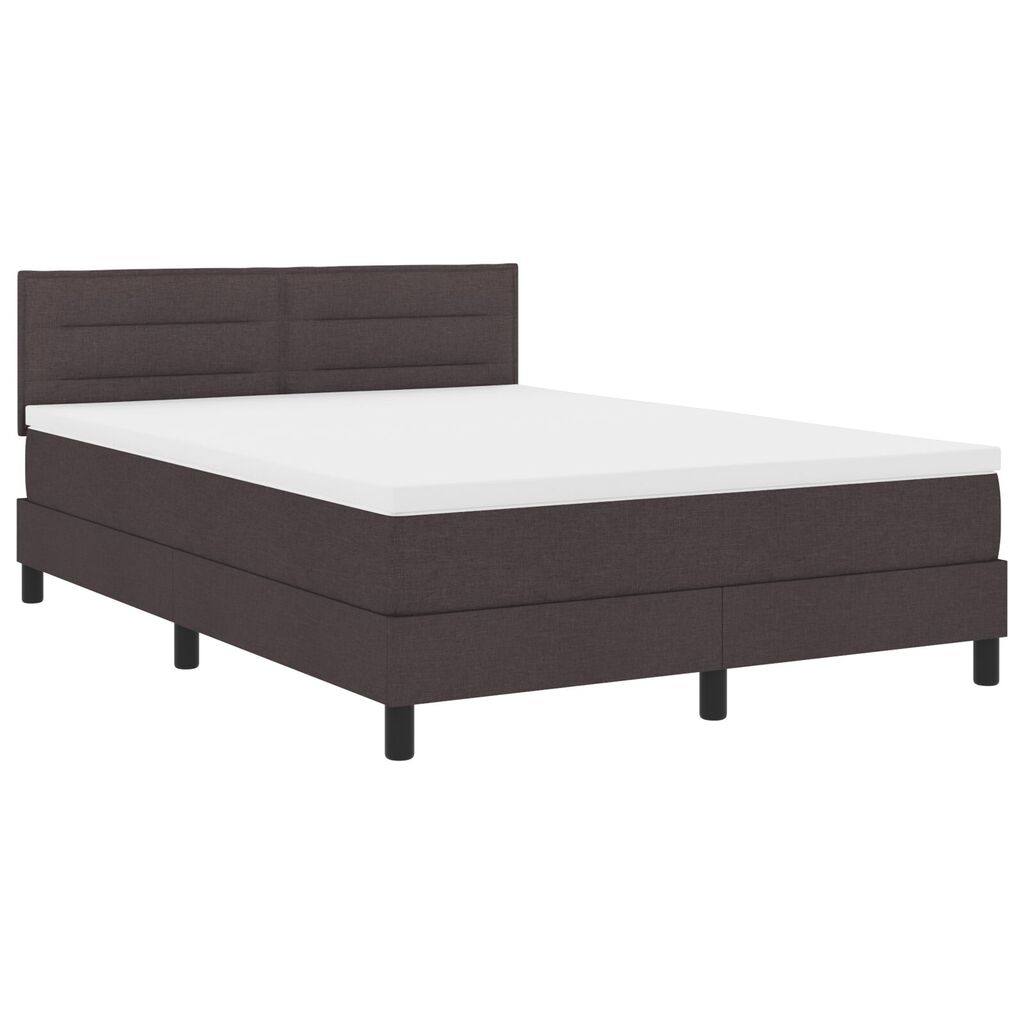 vidaXL Κρεβάτι Box Spring με Στρώμα & LED Σκούρο Καφέ 140x200 εκ Υφασμάτινο