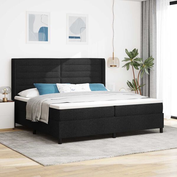 vidaXL Κρεβάτι Box Spring με Στρώμα & LED Μαύρο 200x200 εκ Ύφασμα
