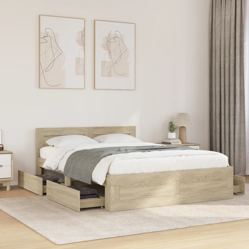 vidaXL Πλαίσιο Κρεβατιού με Κεφαλάρι Sonoma Δρυς 120x200εκ. Επεξ. Ξύλο