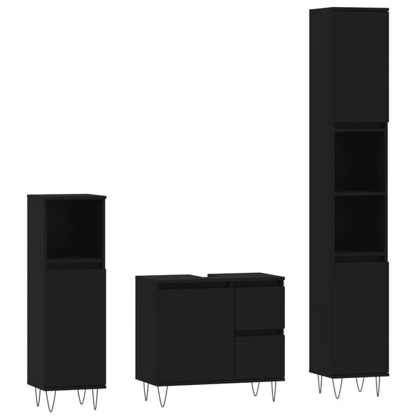 vidaXL Σετ Επίπλων Μπάνιου 3 Τεμαχίων Μαύρο από Τεχν. Ξύλο