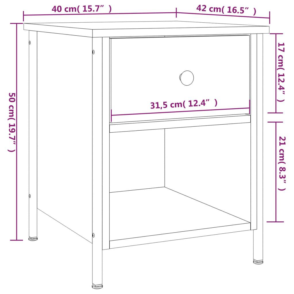 vidaXL Κομοδίνα 2 Τεμ. Μαύρα 40 x 42 x 50 εκ. από Επεξεργασμένο Ξύλο