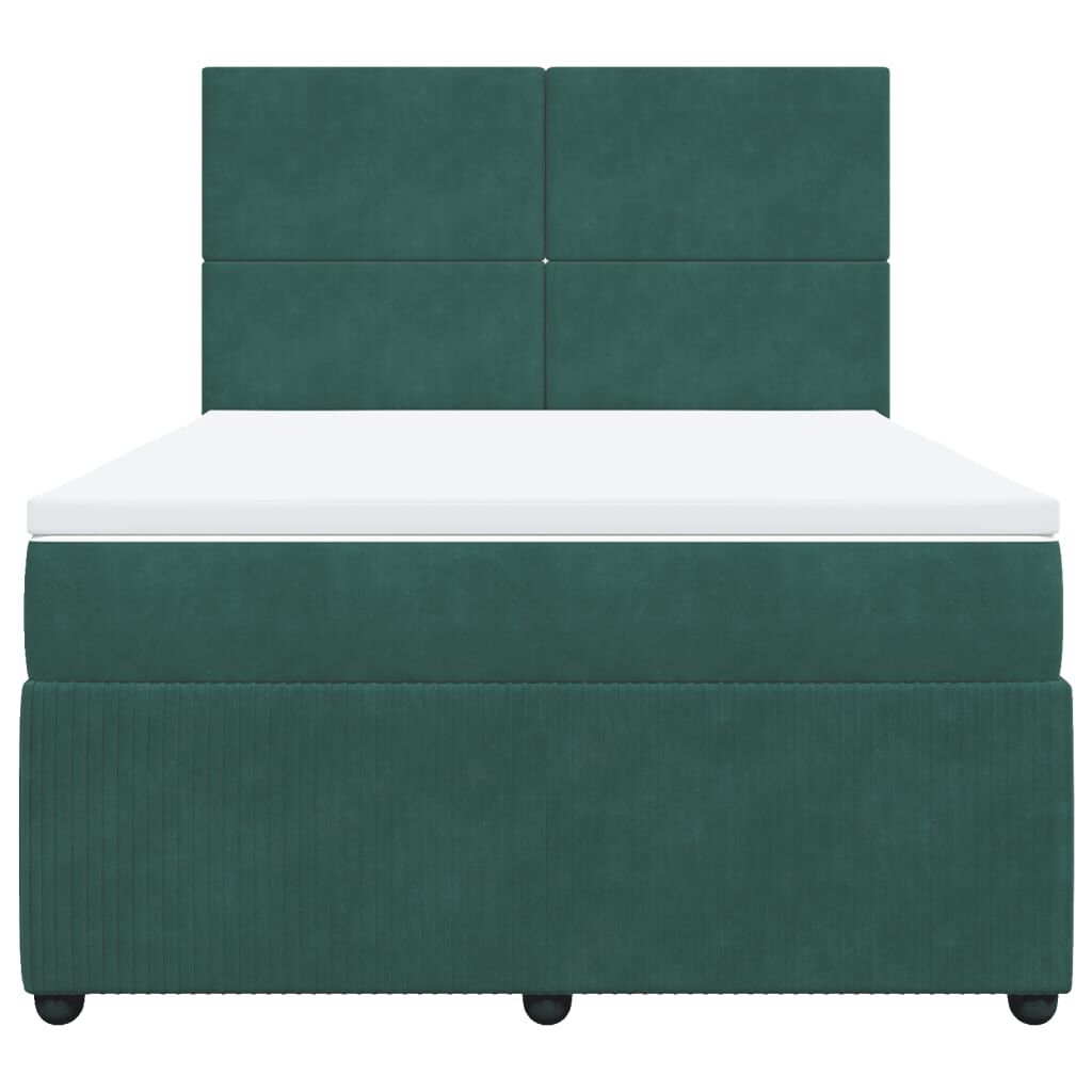 vidaXL Κρεβάτι Boxspring με Στρώμα Σκούρο Πράσινο 160x200εκ. Βελούδινο