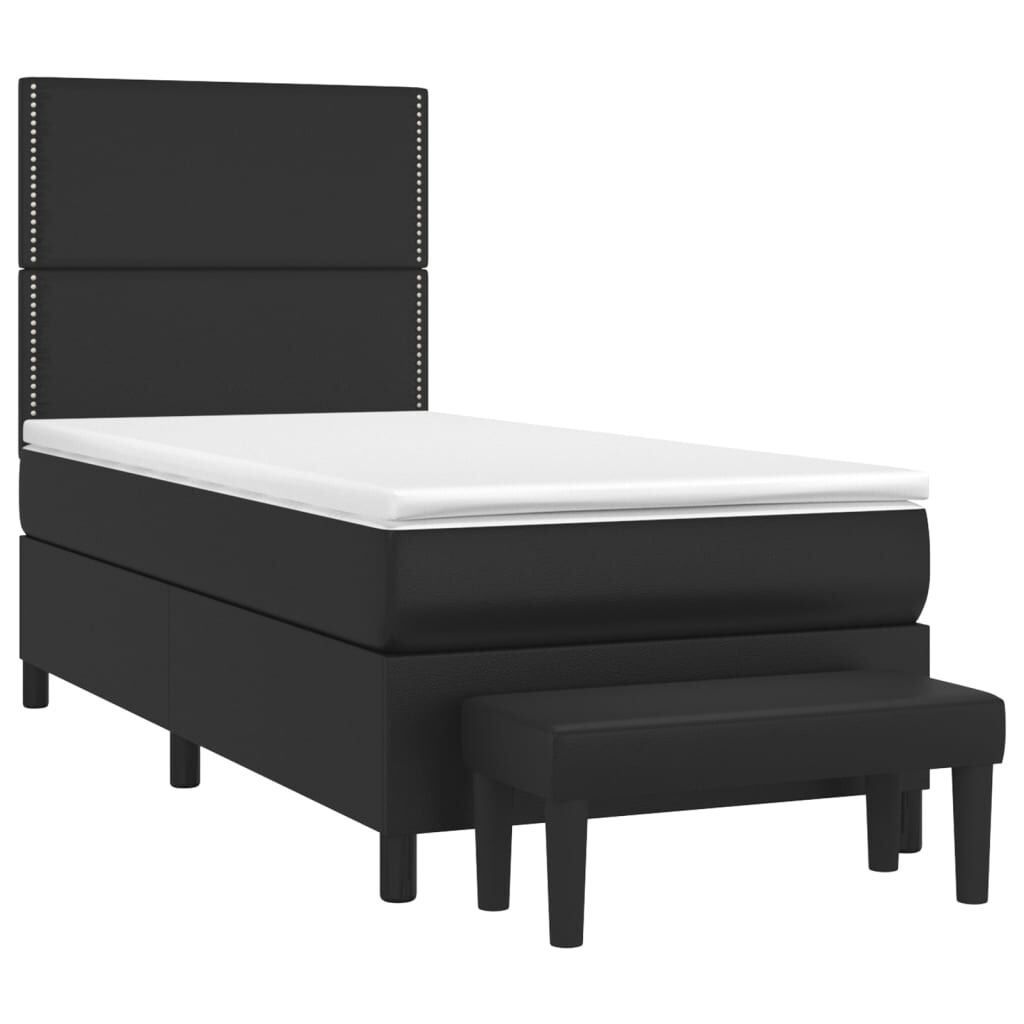 vidaXL Κρεβάτι Boxspring με Στρώμα Μαύρο 90x190εκ. από Συνθετικό Δέρμα