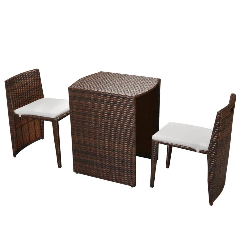 vidaXL Σετ Επίπλων Bistro 3 Τεμαχίων Καφέ από Συνθ. Ρατάν με Μαξιλάρια
