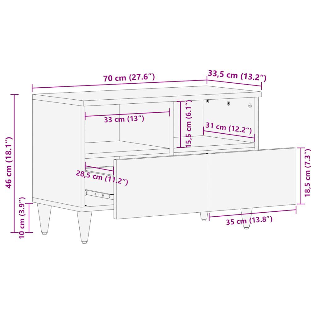 vidaXL Ντουλάπι τηλεόρασης ανοιχτό γκρι 70x33,5x46 cm μασίφ ξύλο Mango