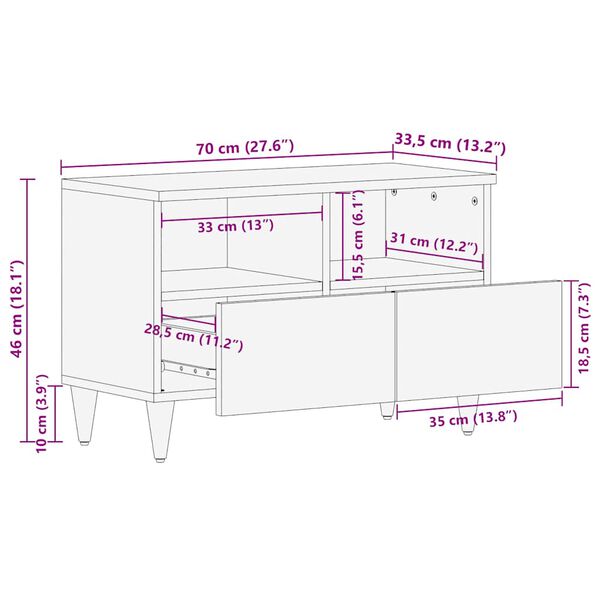 vidaXL Ντουλάπι τηλεόρασης ανοιχτό γκρι 70x33,5x46 cm μασίφ ξύλο Mango
