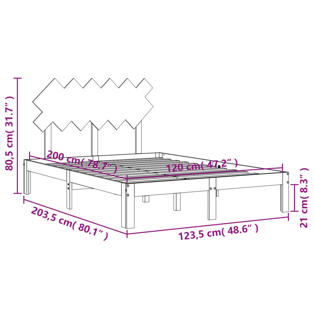vidaXL Σκελετός Κρεβατιού Χωρίς Στρώμα 120x200 εκ Μασίφ Ξύλο Πεύκου