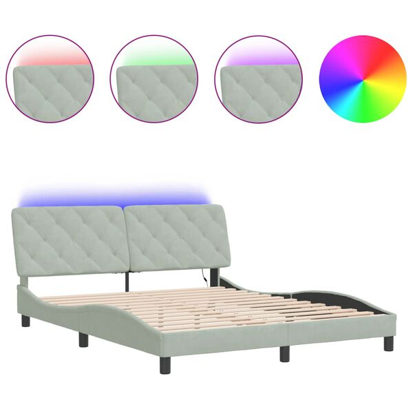 vidaXL Πλαίσιο Κρεβατιού με LED Ανοιχτό Γκρι 160x200 εκ. Βελούδινο