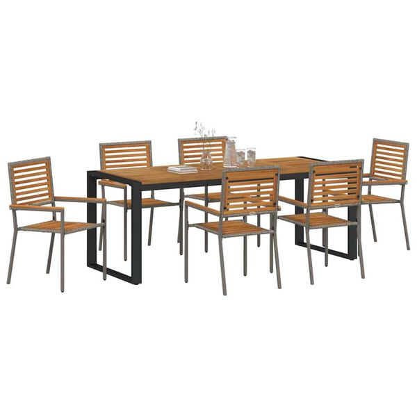 vidaXL Σέτ φαγητού για κήπο 7 pcs Γκρι 200 x 80 x 75 cm