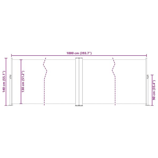 vidaXL Σκίαστρο Πλαϊνό Συρόμενο Μαύρο 140 x 1000 εκ.