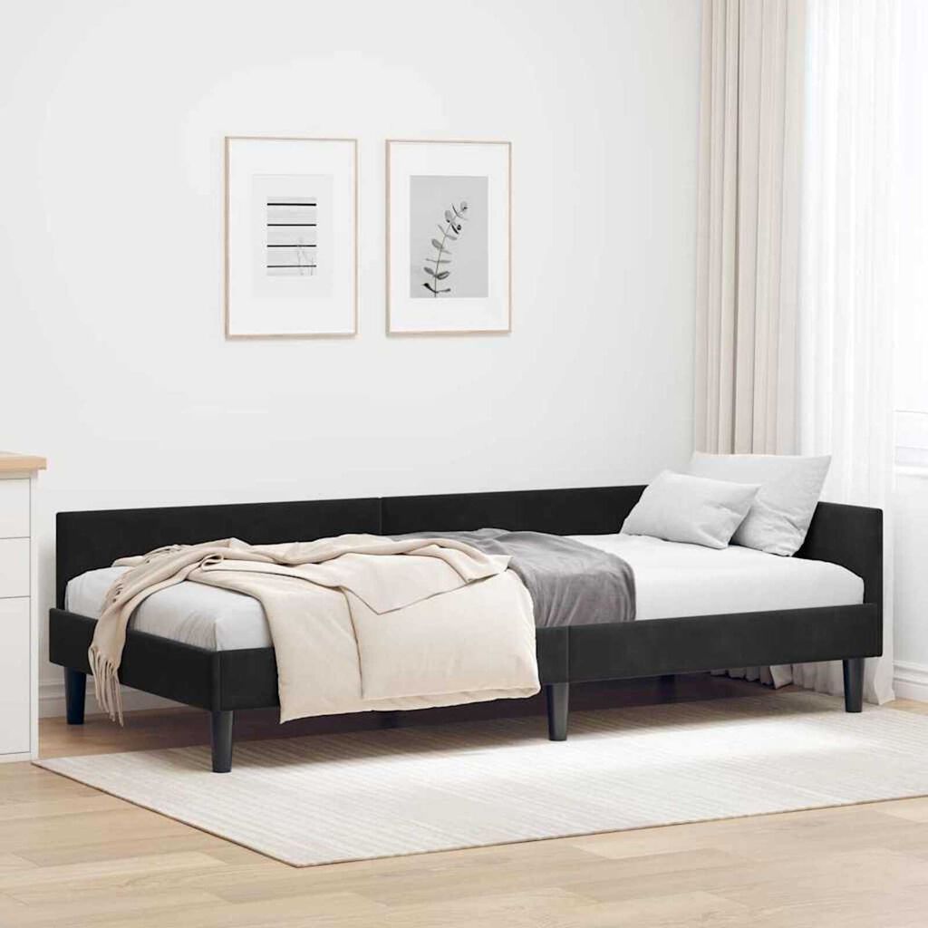 vidaXL Πλαϊνό Κρεβάτι Μαύρο 80 x 200 cm Βελούδο και Στιβαρή ξυλεία