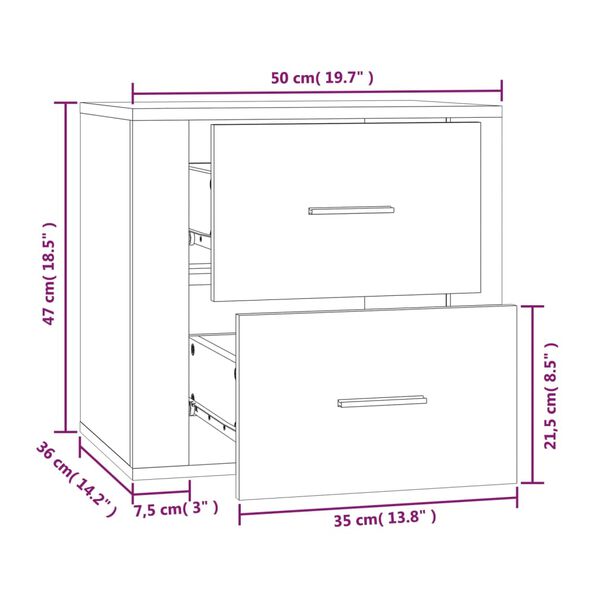vidaXL Κομοδίνο Επιτοίχιο Γκρι Σκυροδέματος 50x36x47 εκ.