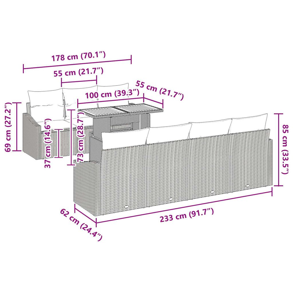 vidaXL Σετ Καναπέ Κήπου με αποθήκευση 8 pcs Μπεζ Πολυ ράταν