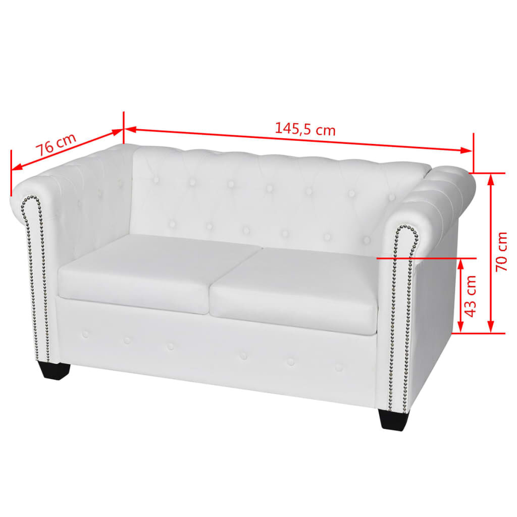 vidaXL Καναπέδες Chesterfield Διθέσιος + Τριθέσιος Λευκό Συνθ. Δέρμα