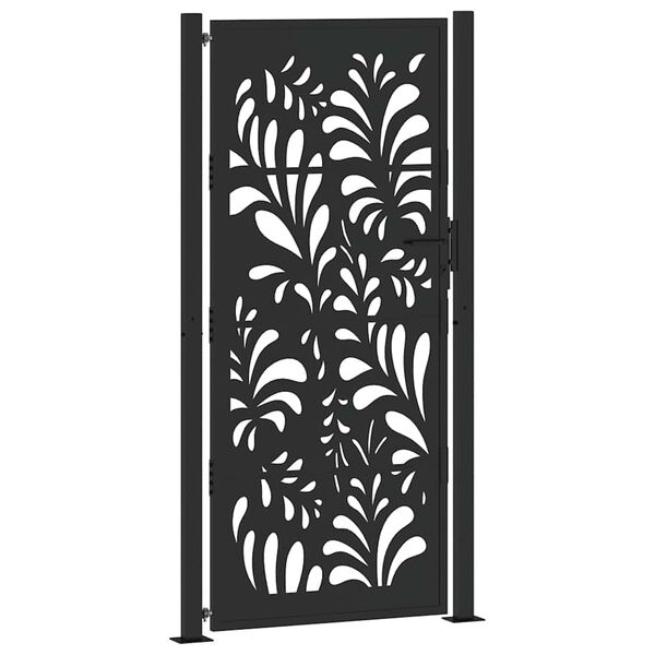 vidaXL Πύλη κήπου Μαύρη 105x205 cm Ατσάλινο σχέδιο κύματος