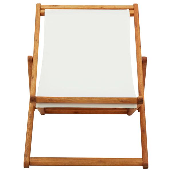 vidaXL Σεζλόνγκ Πτυσσόμενη Λευκό Κρεμ από Ξύλο Ευκαλύπτου και Ύφασμα