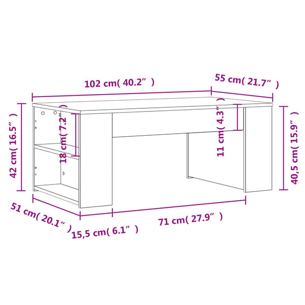 vidaXL Τραπεζάκι Σαλονιού Μαύρο 102 x 55 x 42 εκ. από Επεξεργ. Ξύλο