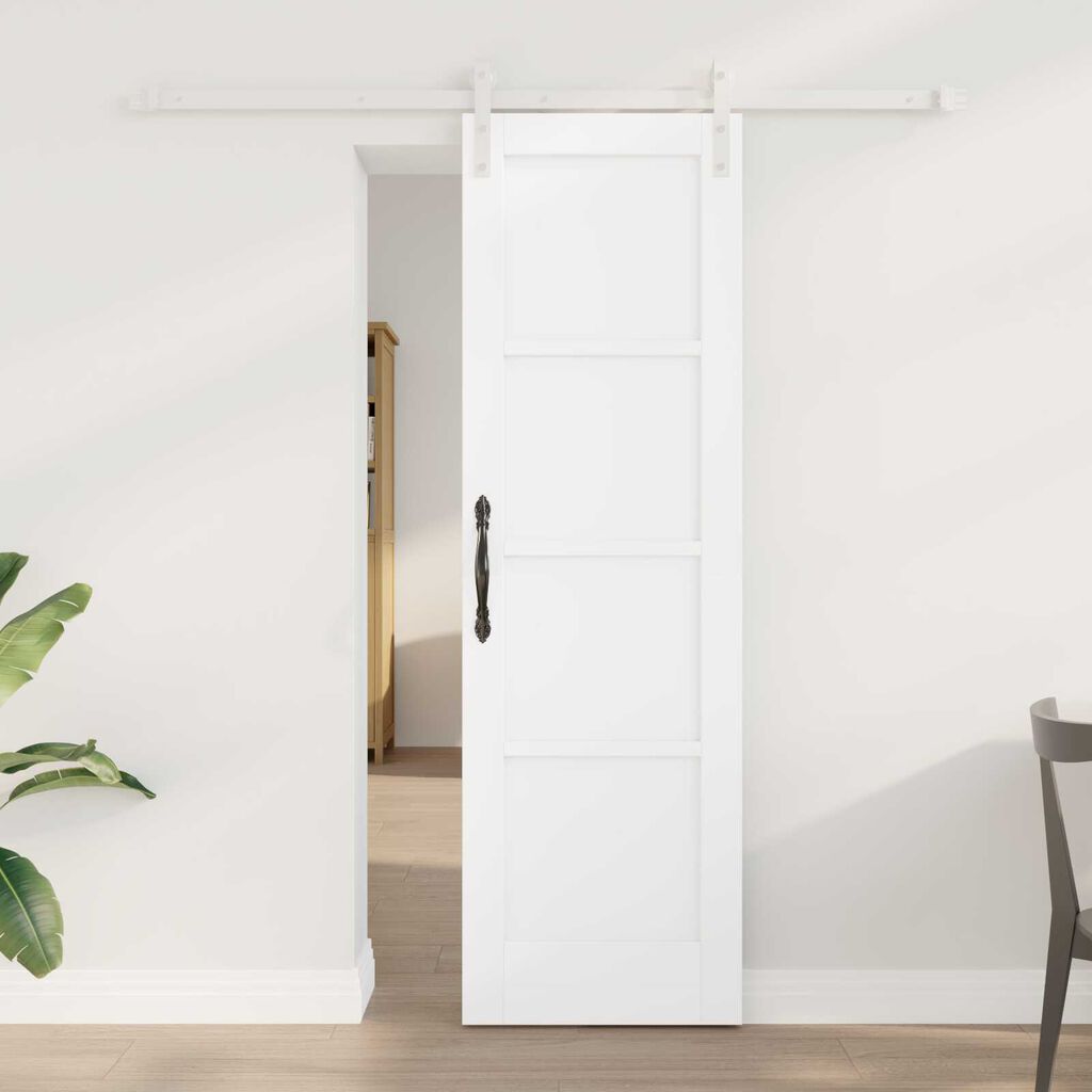 vidaXL Συρόμενη Πόρτα με Σετ Εξαρτημάτων Λευκό 61x198.5 εκ Συμπαγές Ξύλο Πεύκο
