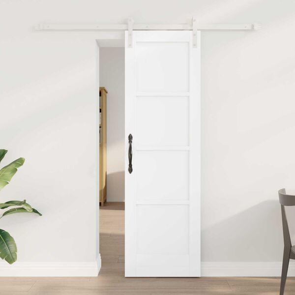 vidaXL Συρόμενη Πόρτα με Σετ Εξαρτημάτων Λευκό 61x198.5 εκ Συμπαγές Ξύλο Πεύκο