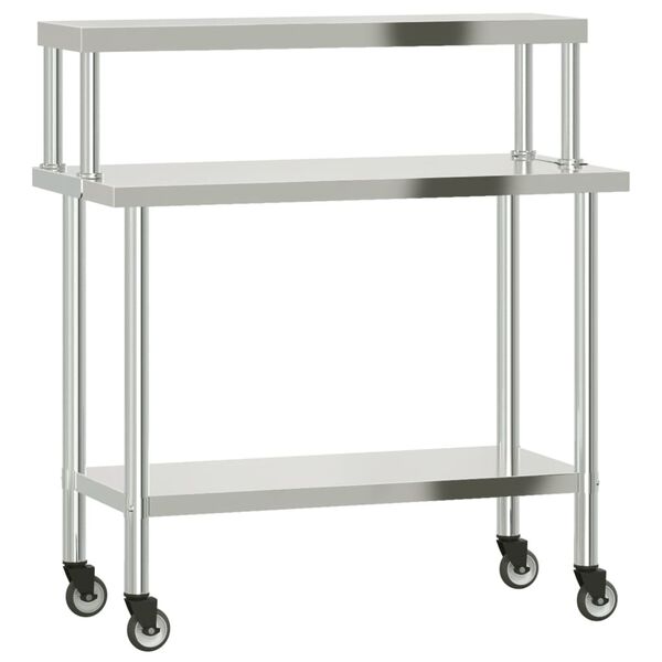vidaXL Πάγκος Εργασίας Κουζίνας με Ράφι 110x55x120 εκ. Ανοξείδ. Ατσάλι