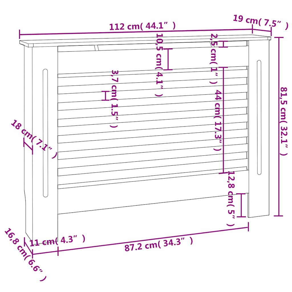 vidaXL Κάλυμμα Καλοριφέρ Λευκό 112 x 19 x 81,5 εκ. από MDF