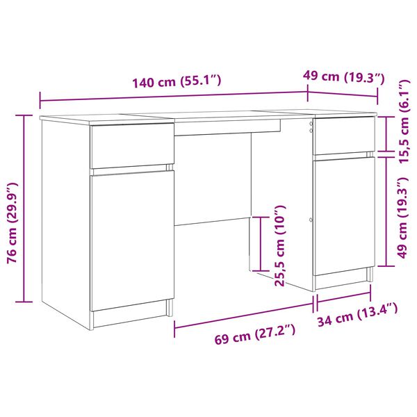 γραφείο vidaXL Λευκό 140x49x76 εκ Επεξεργασμένο ξύλο