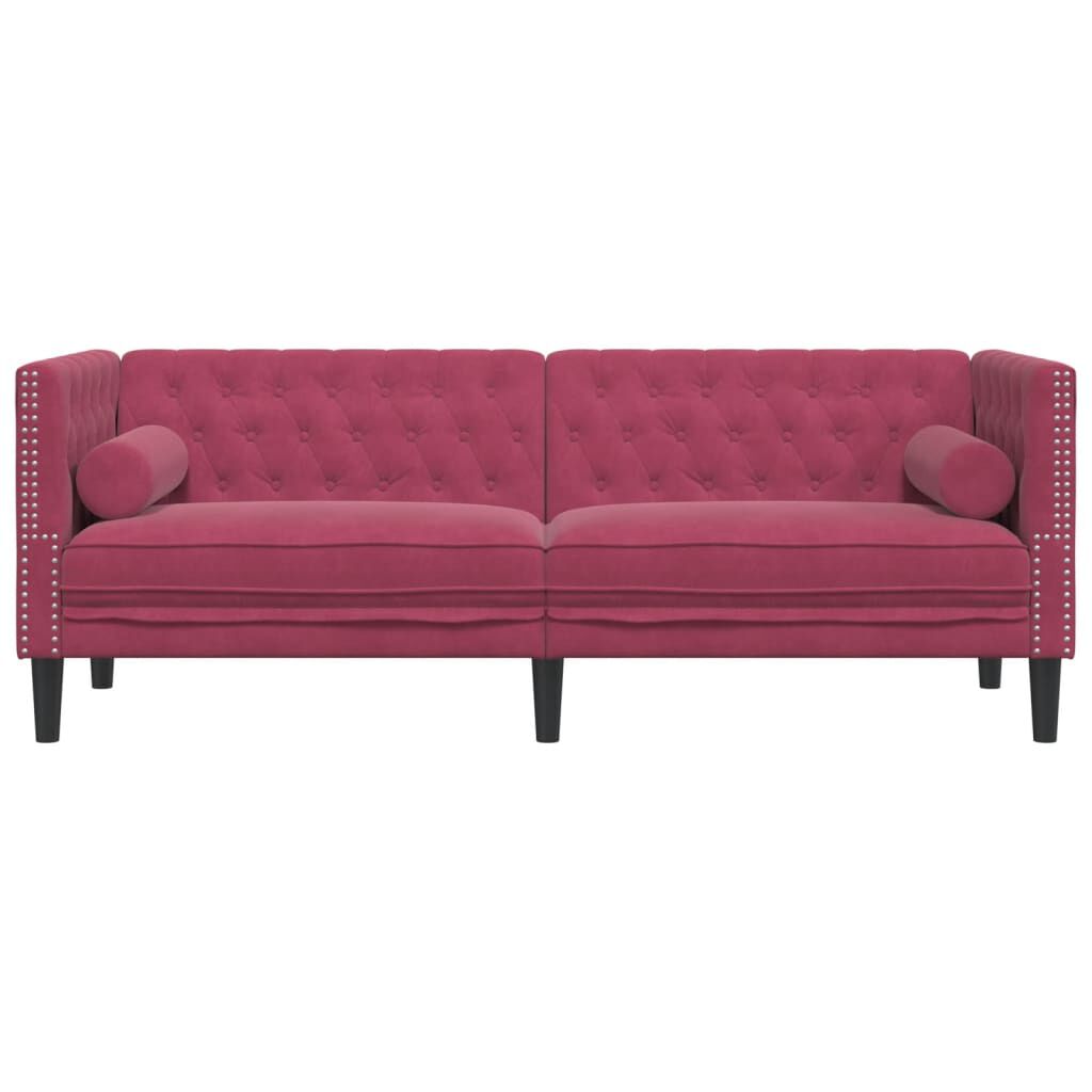 vidaXL Καναπές Διθέσιος Chesterfield με Στηρίγματα Μπορντό Βελούδο