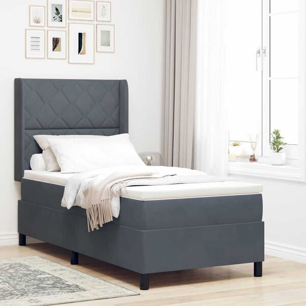 vidaXL Κρεβάτι Box Spring LED με Στρώμα Σκούρο γκρι 90 x 190 cm