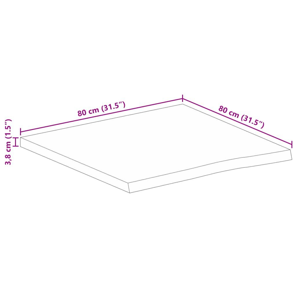 vidaXL Επιφάνεια Τραπεζιού 80x80x3,8 εκ. Live Edge Μασίφ Ξύλο Μάνγκο