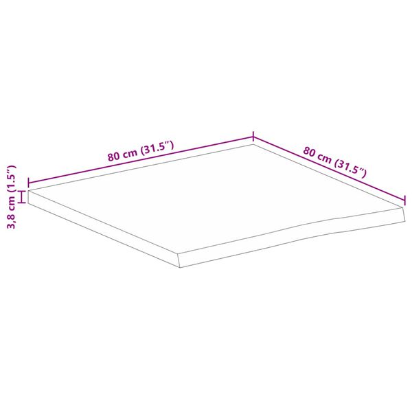 vidaXL Επιφάνεια Τραπεζιού 80x80x3,8 εκ. Live Edge Μασίφ Ξύλο Μάνγκο