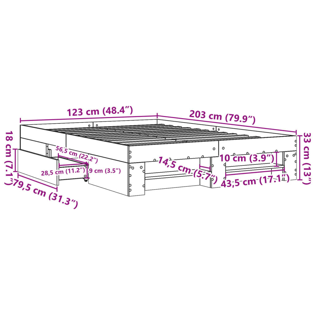 vidaXL Πλαίσιο Κρεβατιού Γκρι Sonoma 120x200 εκ. Επεξεργασμένο Ξύλο