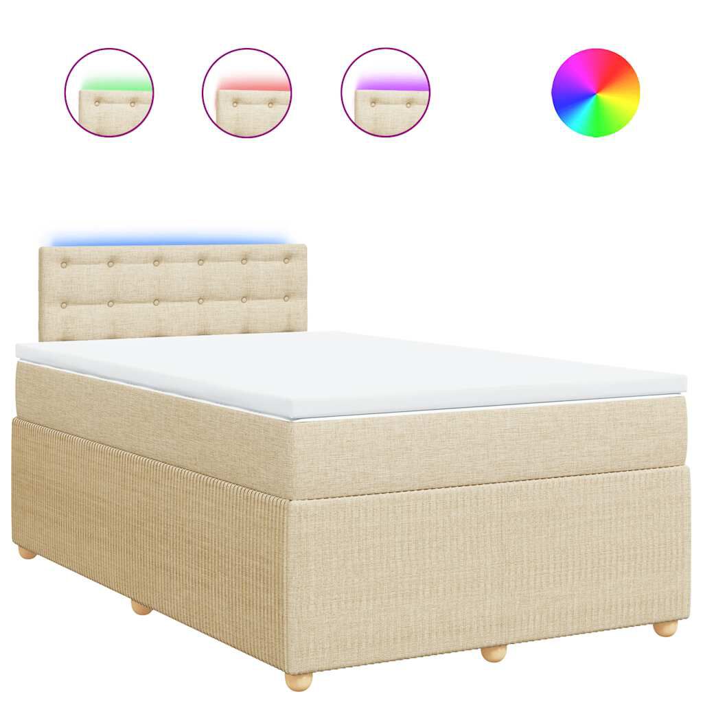 vidaXL Κρεβάτι Boxspring με Στρώμα Κρεμ 120x200 εκ. Υφασμάτινο