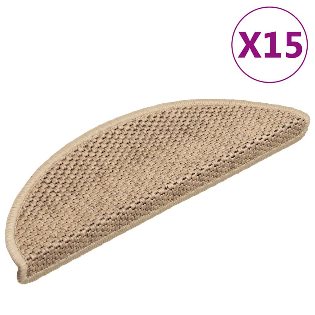 vidaXL Πατάκια Σκάλας Αυτοκόλ. 15τεμ. Όψη Σιζάλ Χρώμα Άμμου 56x17x3εκ.