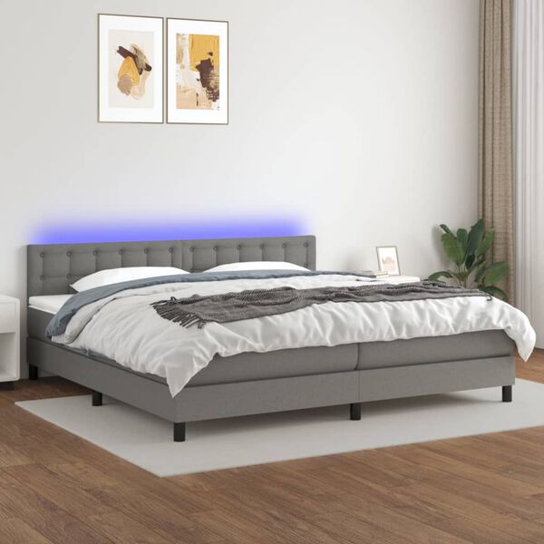 vidaXL &Kappa;&rho;&epsilon;&beta;ά&tau;&iota; Boxspring &mu;&epsilon; &Sigma;&tau;&rho;ώ&mu;&alpha; & LED &Sigma;&kappa;.&Gamma;&kappa;&rho;&iota; 200x200&epsilon;&kappa;. &Upsilon;&phi;&alpha;&sigma;&mu;ά&tau;&iota;&nu;&omicron;