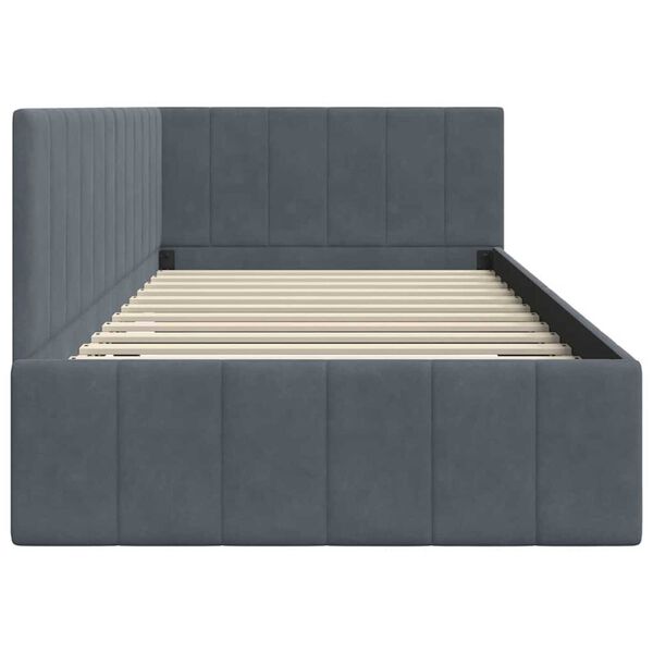 vidaXL Κρεβάτι Γωνίας με κεφαλάρι Σκούρο γκρι 90 x 200 cm Βελούδο