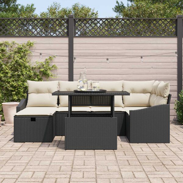 vidaXL Σετ Καναπέ Κήπου με μαξιλάρι 7 pcs Μαύρο Πολυ ράταν