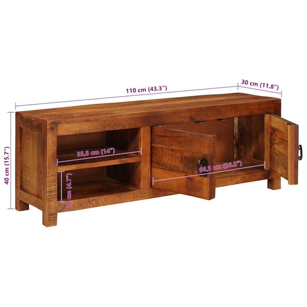vidaXL Ντουλάπι TV Καφέ 110 x 30 x 40 cm Μασίφ ξύλο μάνγκο
