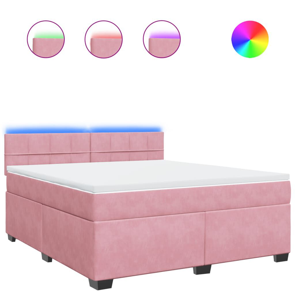 vidaXL Κρεβάτι Boxspring με Στρώμα Ροζ 180x200 εκ. Βελούδινο
