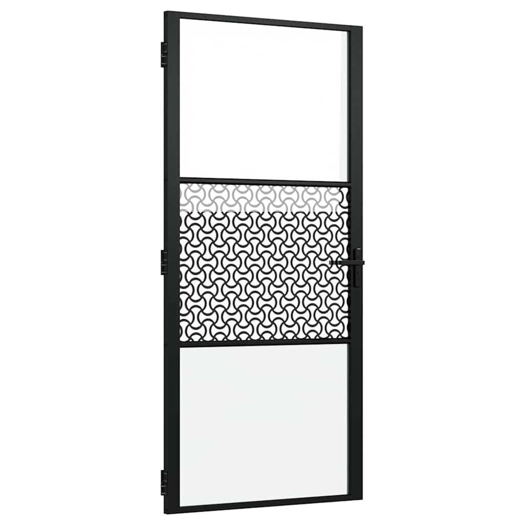 vidaXL Εσωτερική Πόρτα Μαύρο 93 x 201.5 cm Tempered γυαλί, Αλουμίνιο