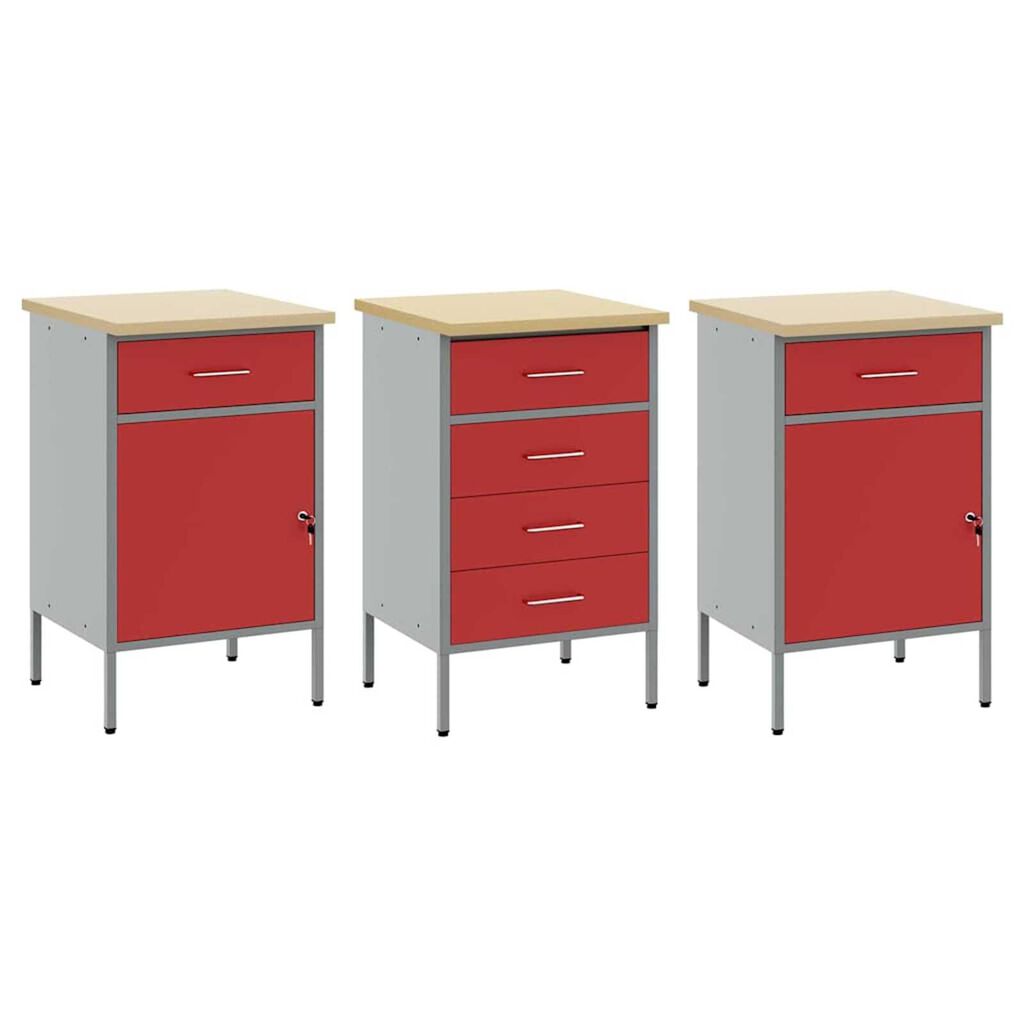 vidaXL Ντουλάπα Εργασίας 3 pcs Κόκκινο και Γκρίζο 150 x 55 x 85 εκ