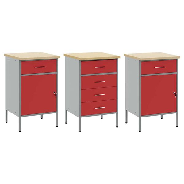 vidaXL Ντουλάπα Εργασίας 3 pcs Κόκκινο και Γκρίζο 150 x 55 x 85 εκ
