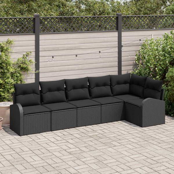 vidaXL Σετ Καναπέ Κήπου με μαξιλάρι 6 pcs Μαύρο Πολυ ράταν