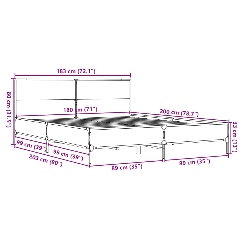 vidaXL Πλαίσιο Κρεβατιού Γκρι Sonoma 180x200 εκ. Επεξ. Ξύλο & Μέταλλο