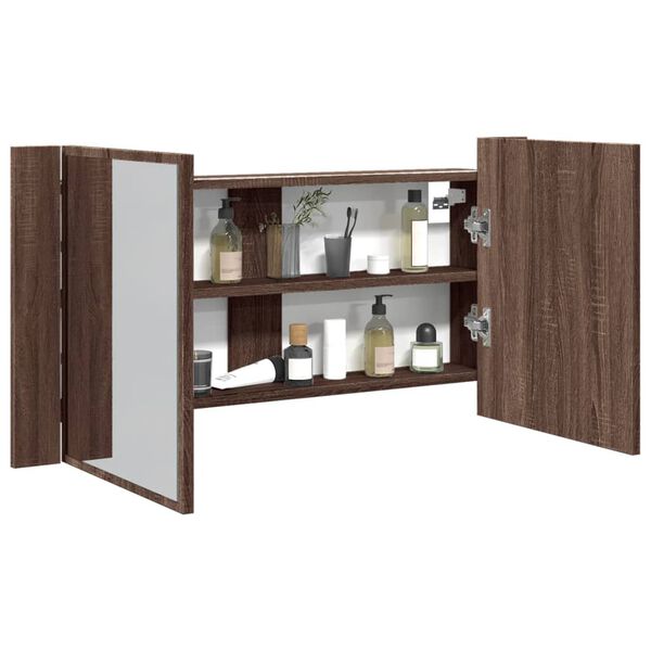 vidaXL Ντουλάπι Μπάνιου Καθρέφτη & LED Καφέ Δρυς 90x12x45εκ Ακρυλικό
