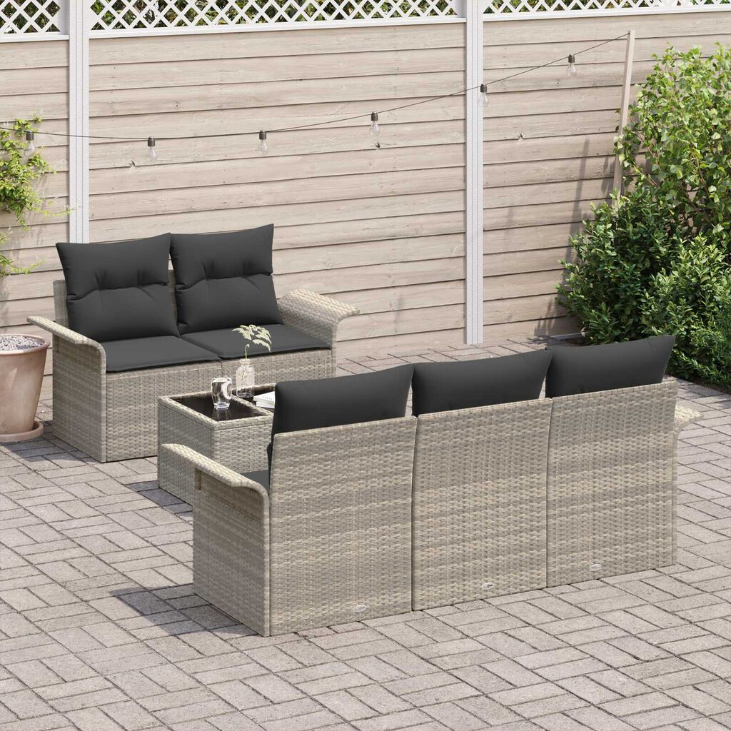vidaXL Σετ Καναπέ Κήπου 6 pcs Ανοιχτό γκρι Πολυ ράταν