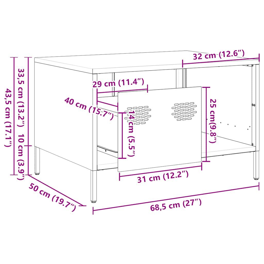 vidaXL Τραπεζάκι Σαλονιού Λαδί 68,5x50x43,5 εκ. Χάλυβα Ψυχρής Έλασης