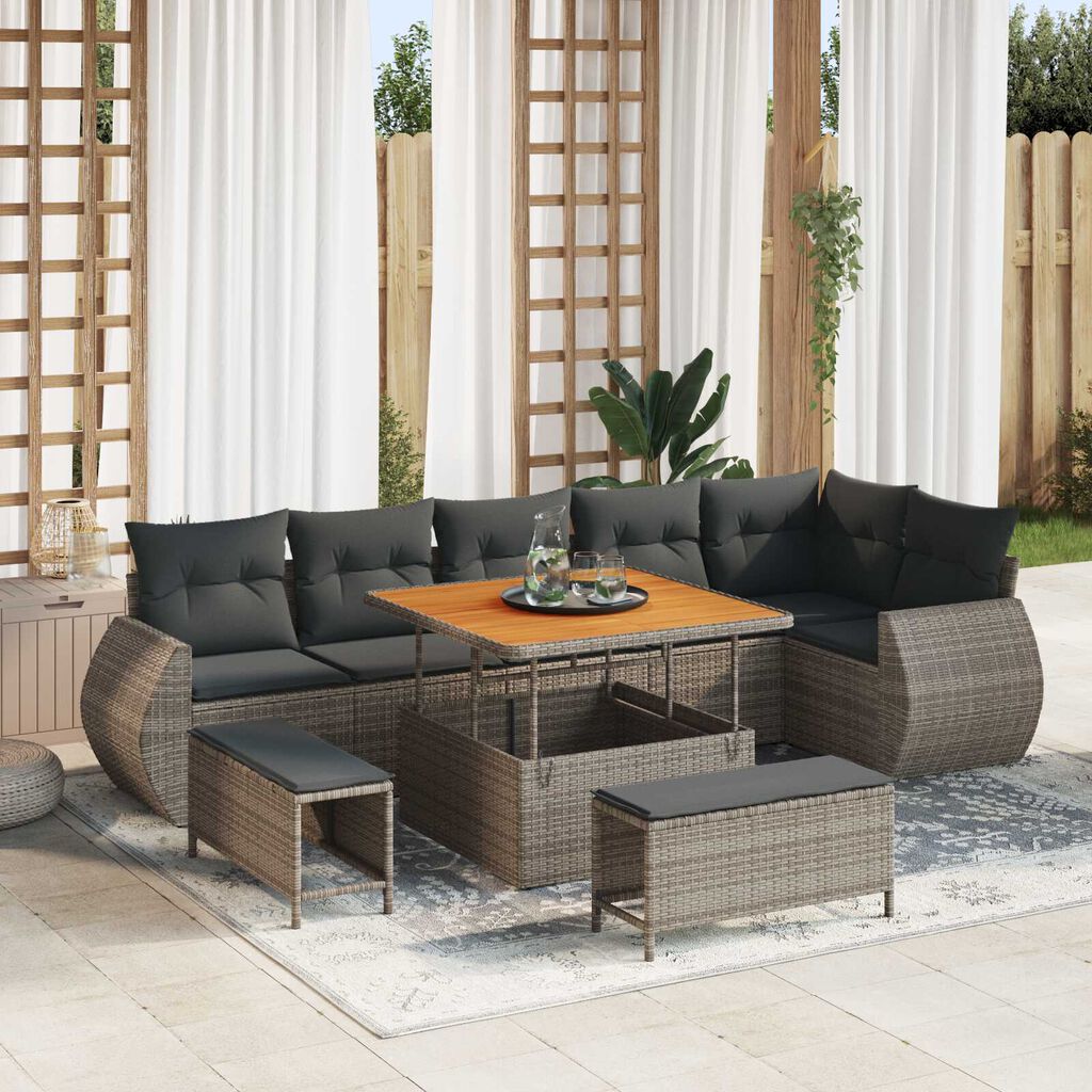 vidaXL Σετ Καναπέ Κήπου 9 pcs Γκρι συνθετικό ρατάν