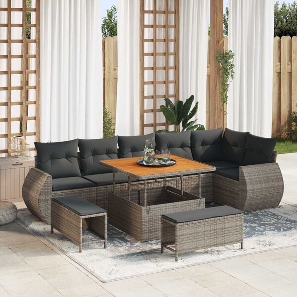 vidaXL Σετ Καναπέ Κήπου 9 pcs Γκρι συνθετικό ρατάν