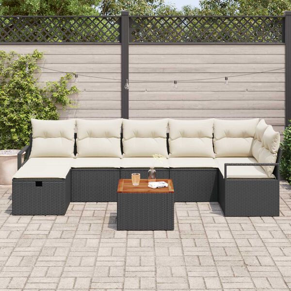 vidaXL Σετ Καναπέ Κήπου με μαξιλάρι 8 pcs Μαύρο Πολυ ράταν