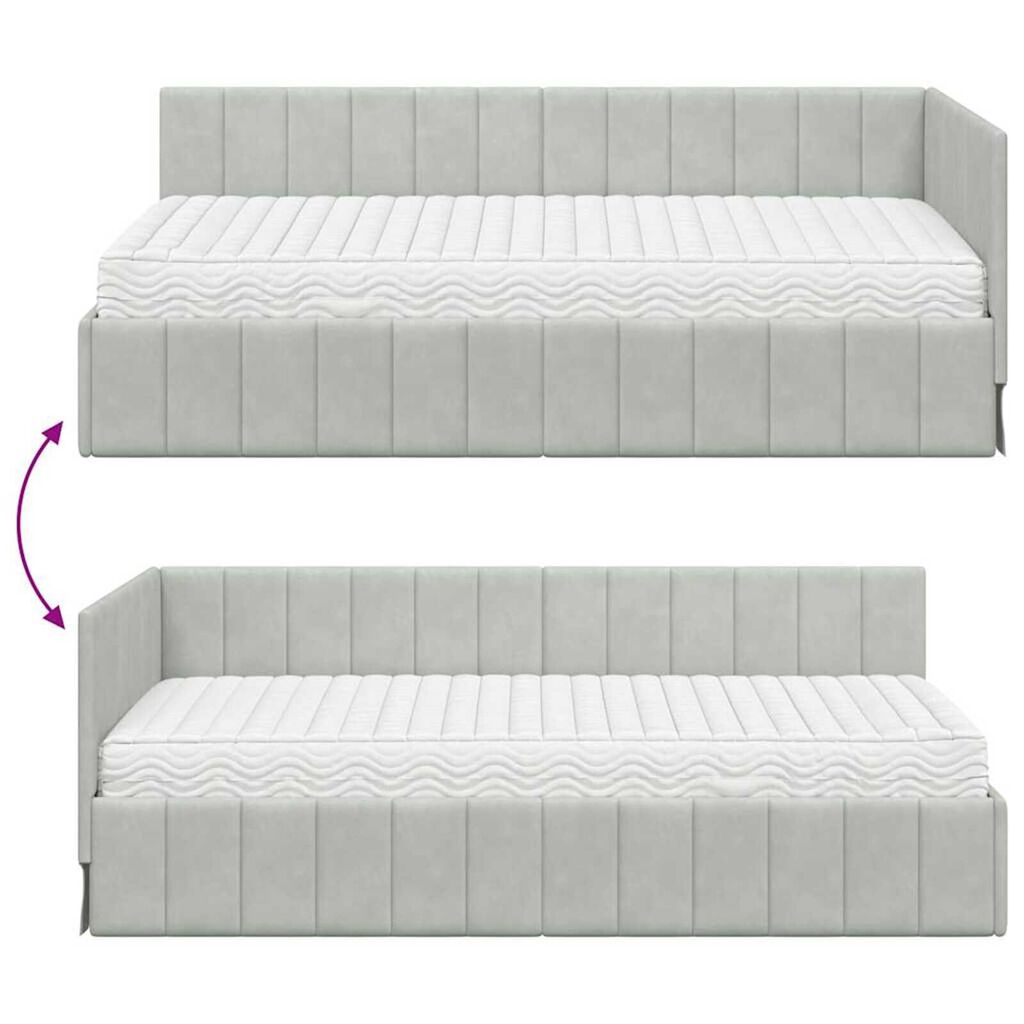 vidaXL Κρεβάτι Γωνίας με στρώμα Ανοιχτό γκρι 90 x 200 cm Βελούδο